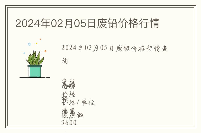 2024年02月05日廢鉛價(jià)格行情