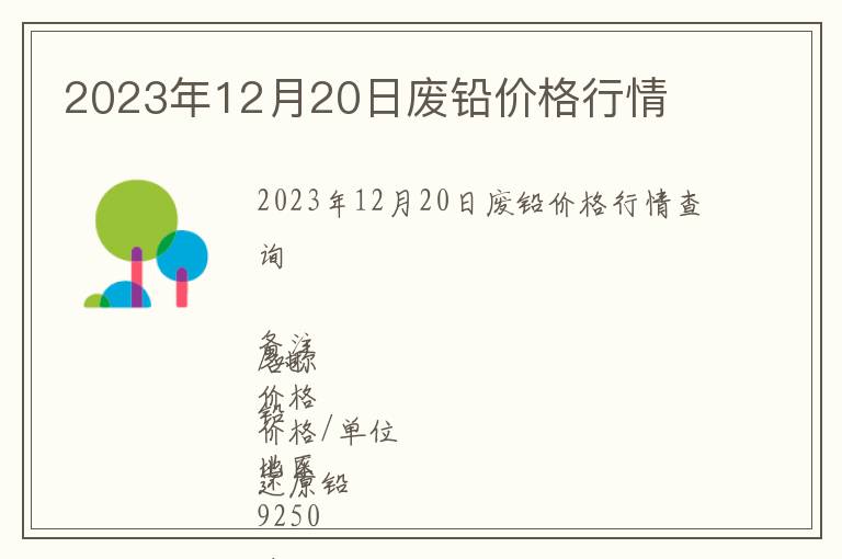 2023年12月20日廢鉛價(jià)格行情