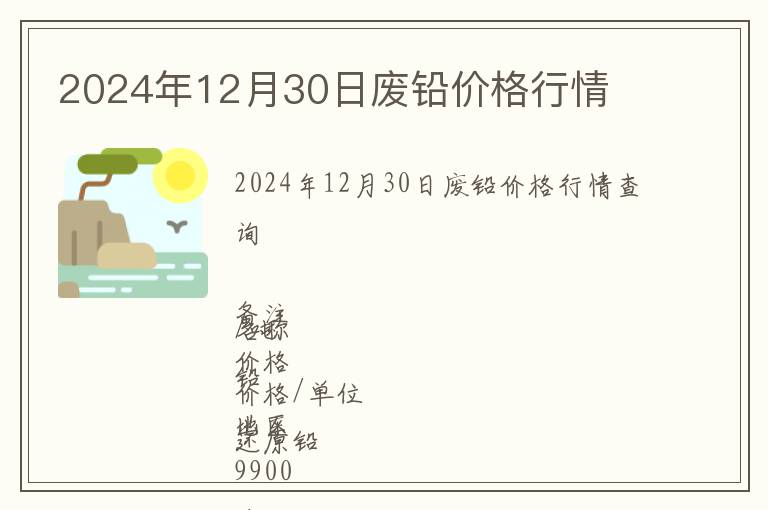 2024年12月30日廢鉛價格行情